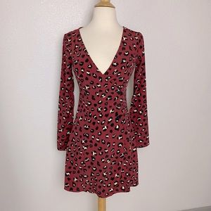 H&M Leopard Print Surplice Buttoned Long Sleeve Mini Dress size 2